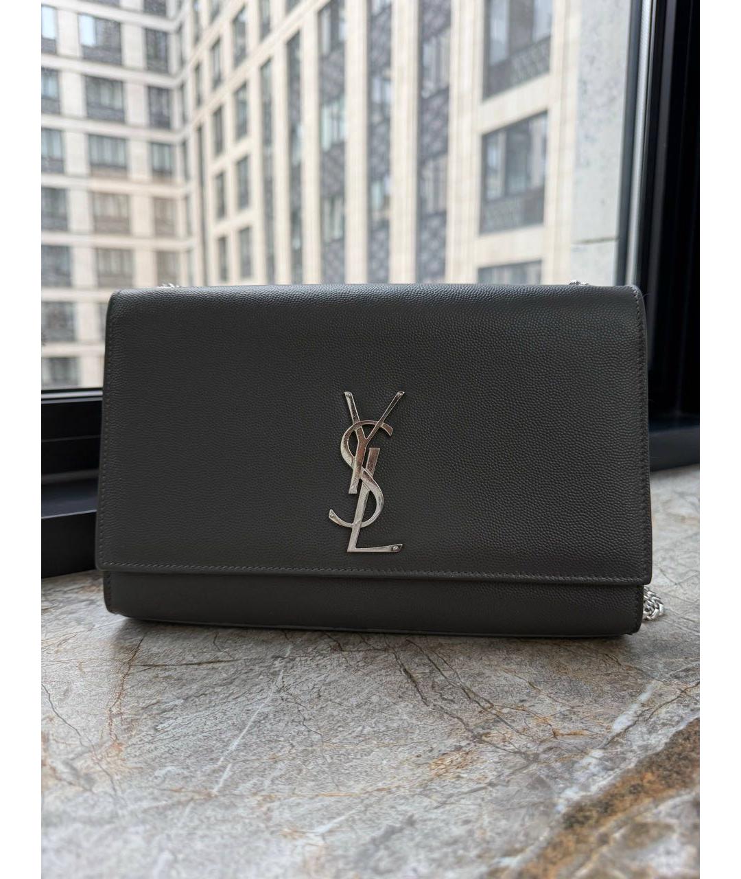 SAINT LAURENT Серая кожаная сумка через плечо, фото 9