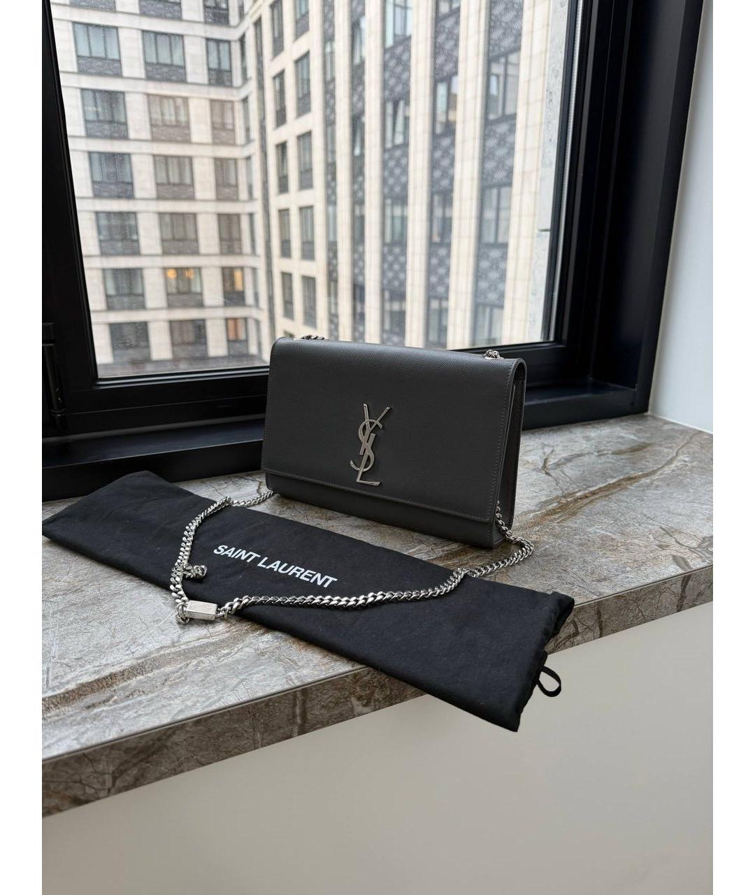 SAINT LAURENT Серая кожаная сумка через плечо, фото 2