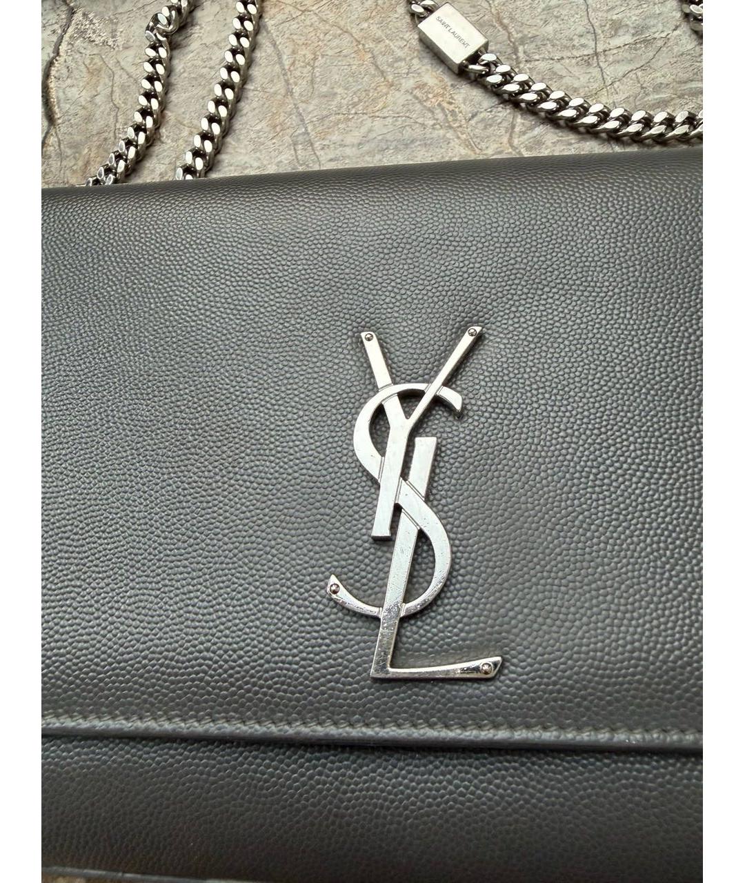SAINT LAURENT Серая кожаная сумка через плечо, фото 6