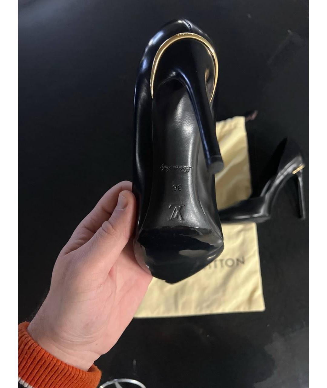 LOUIS VUITTON Черные кожаные лодочки на низком каблуке, фото 3