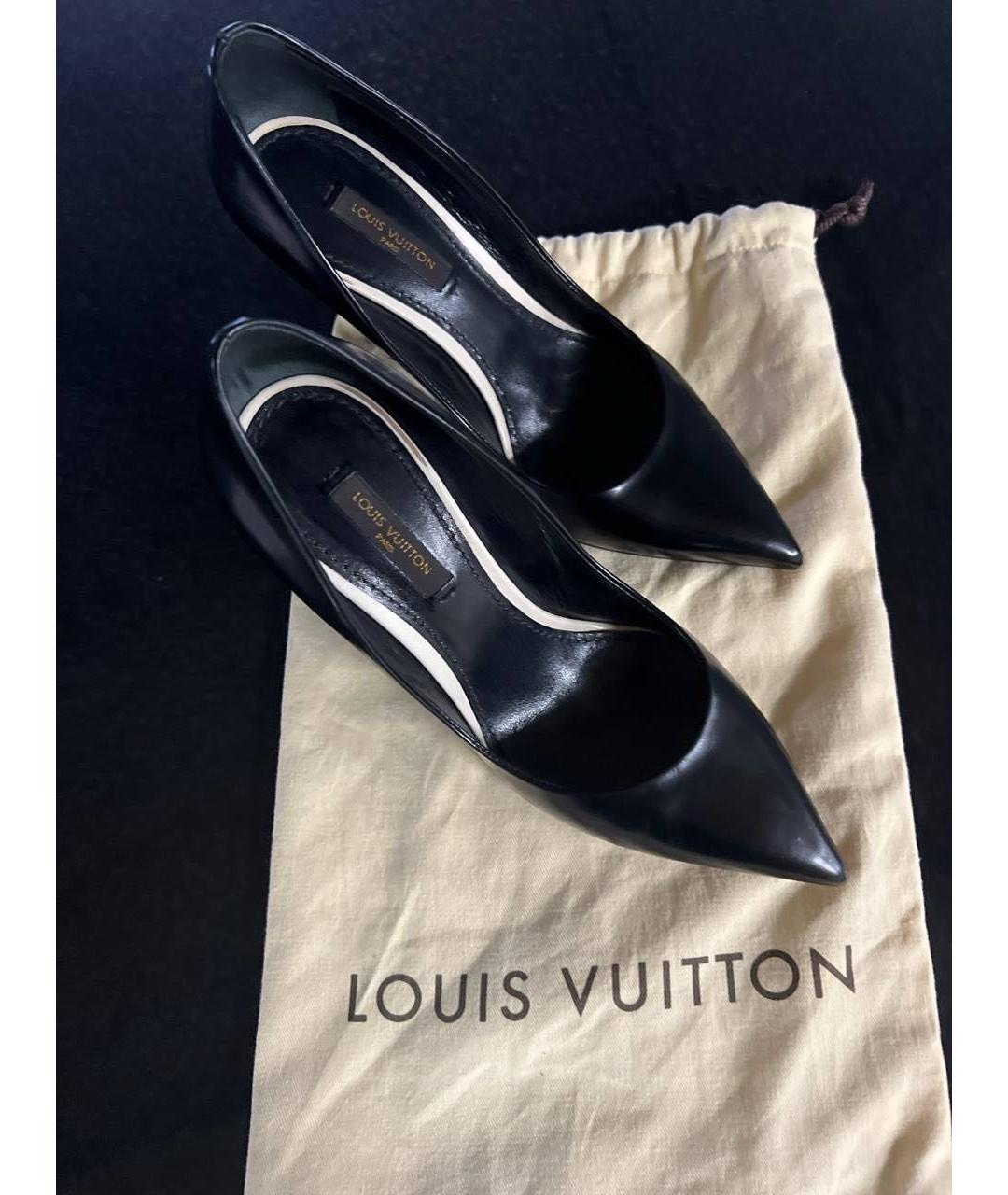 LOUIS VUITTON Черные кожаные лодочки на низком каблуке, фото 4