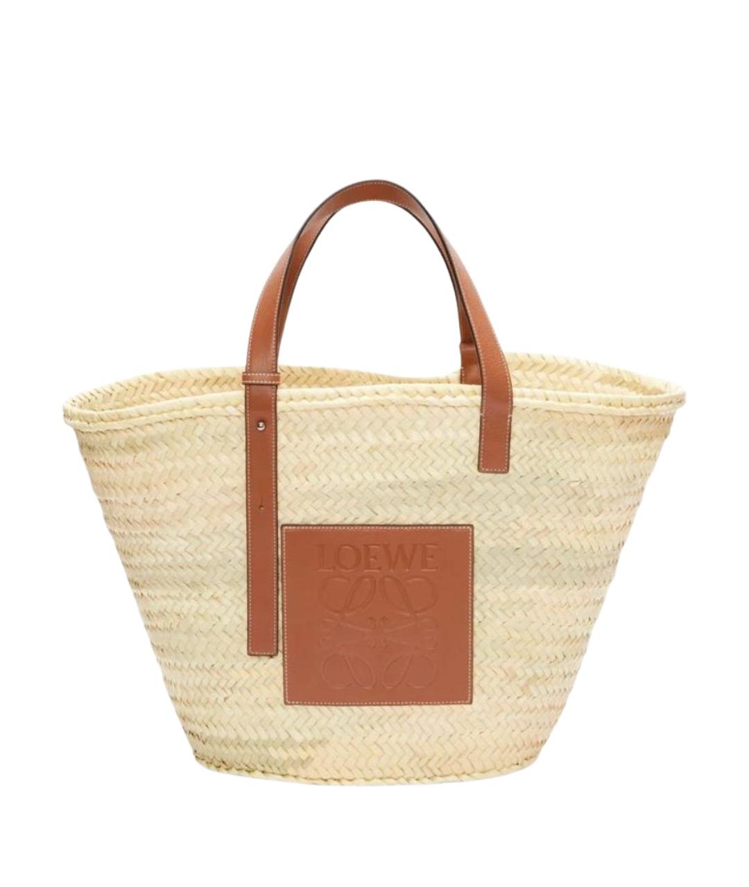 LOEWE Бежевая пелетеная пляжная сумка, фото 1