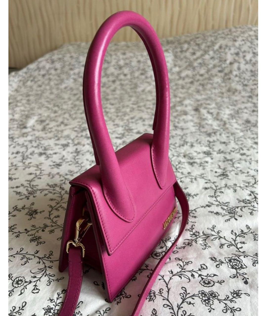 JACQUEMUS Розовая кожаная сумка с короткими ручками, фото 2