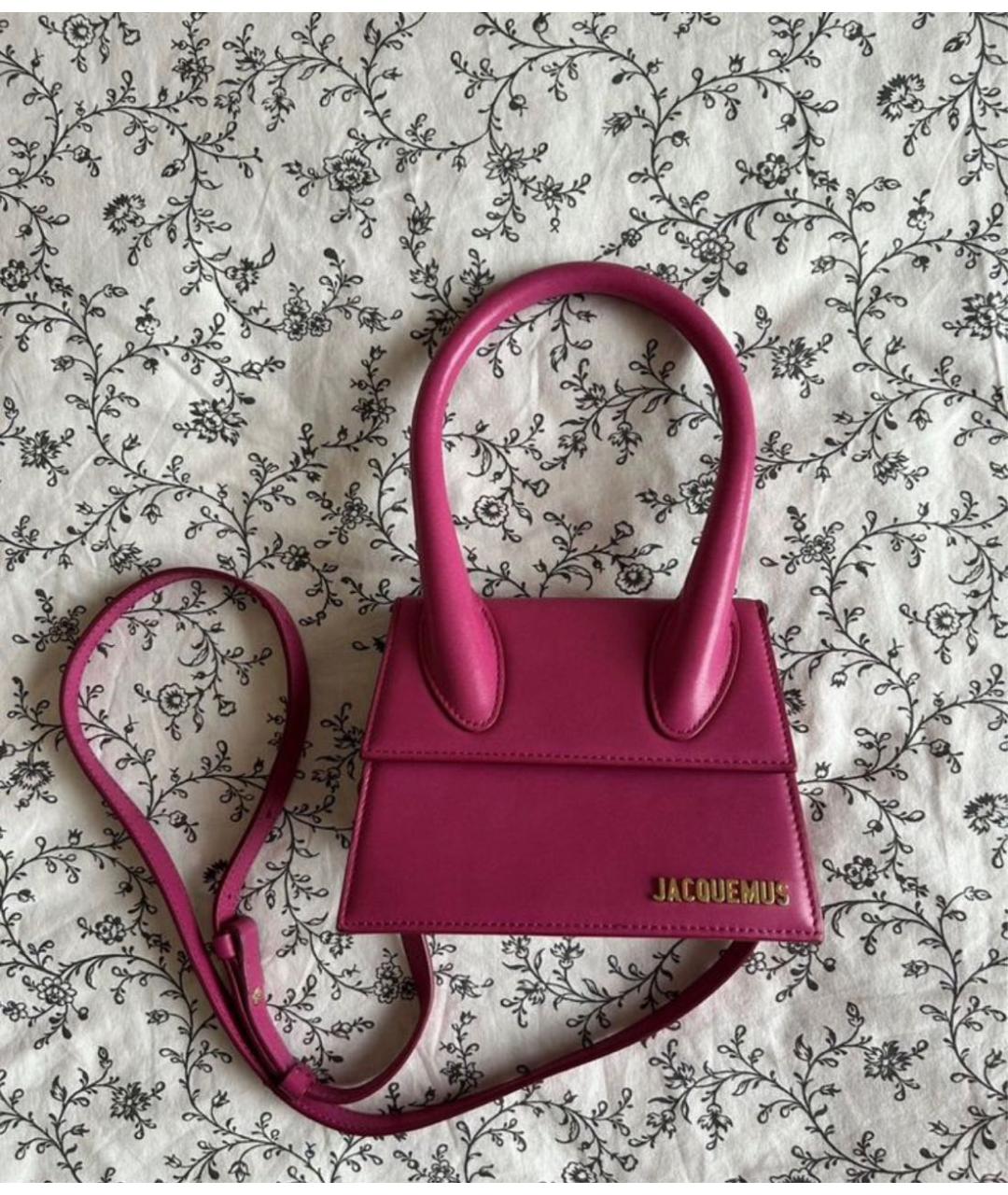 JACQUEMUS Розовая кожаная сумка с короткими ручками, фото 5