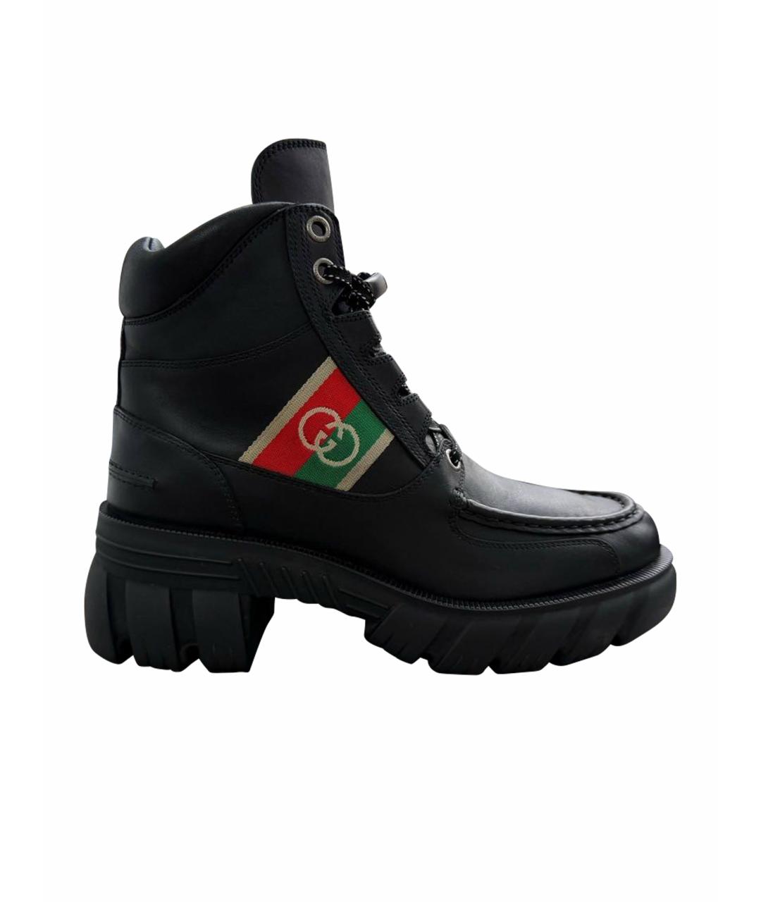 GUCCI Черные кожаные ботинки, фото 1