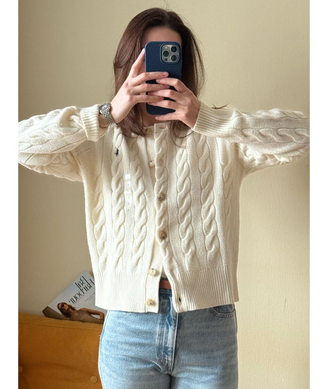 POLO RALPH LAUREN Белый шерстяной кардиган, фото 7
