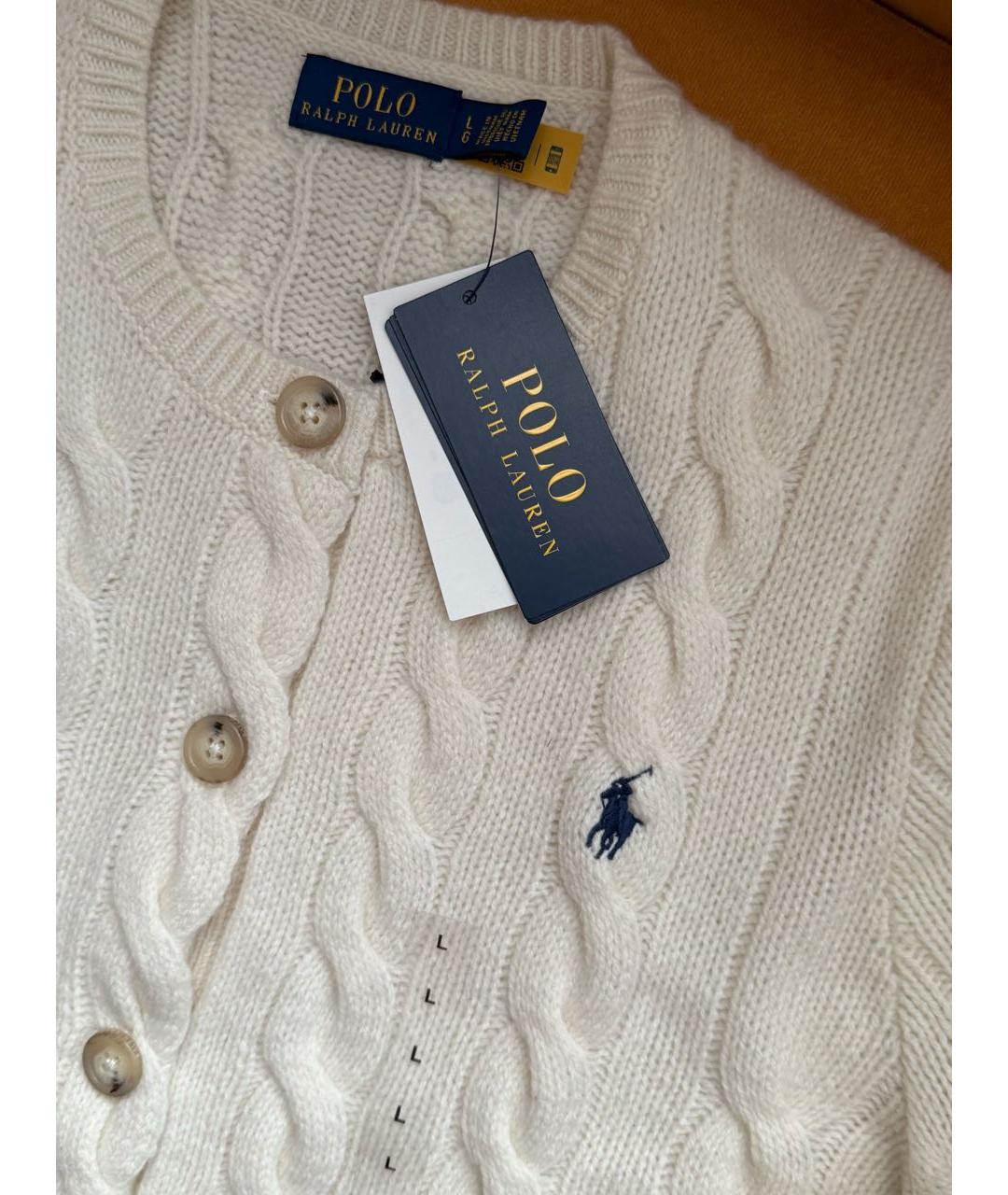 POLO RALPH LAUREN Белый шерстяной кардиган, фото 3