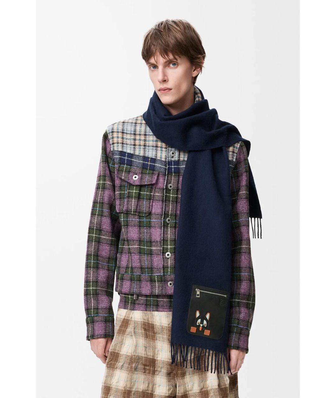 LOEWE Темно-синий шерстяной шарф, фото 2