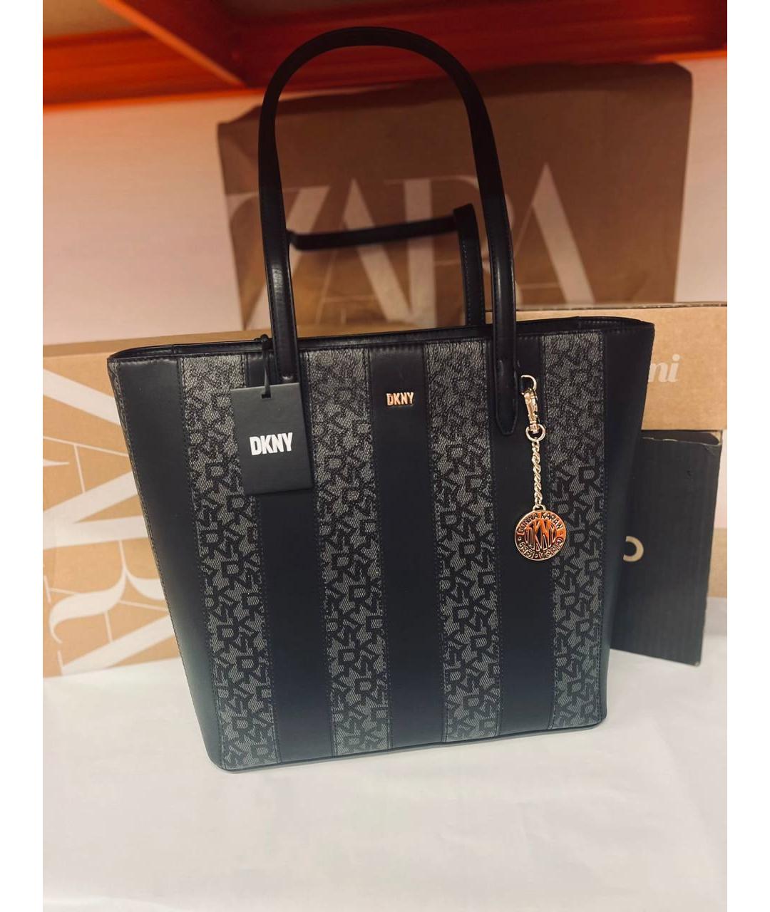 DKNY Черная кожаная сумка тоут, фото 3