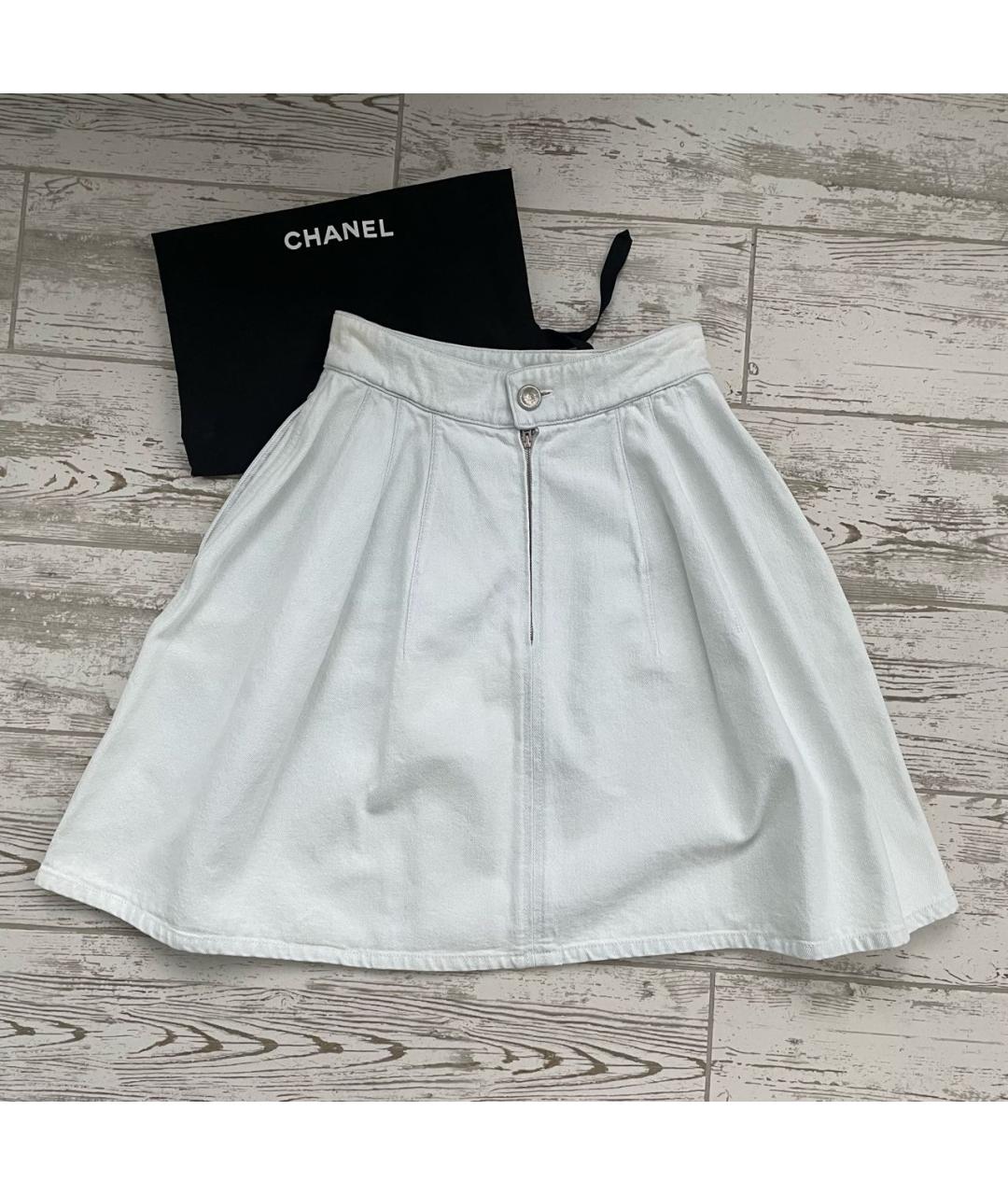 CHANEL Белая деним юбка мини, фото 5