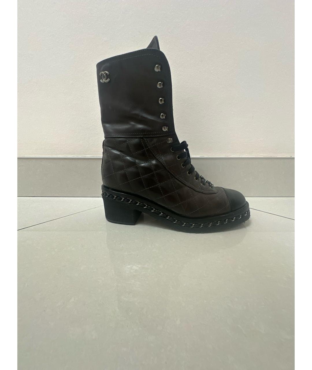 CHANEL Коричневые кожаные ботинки, фото 8