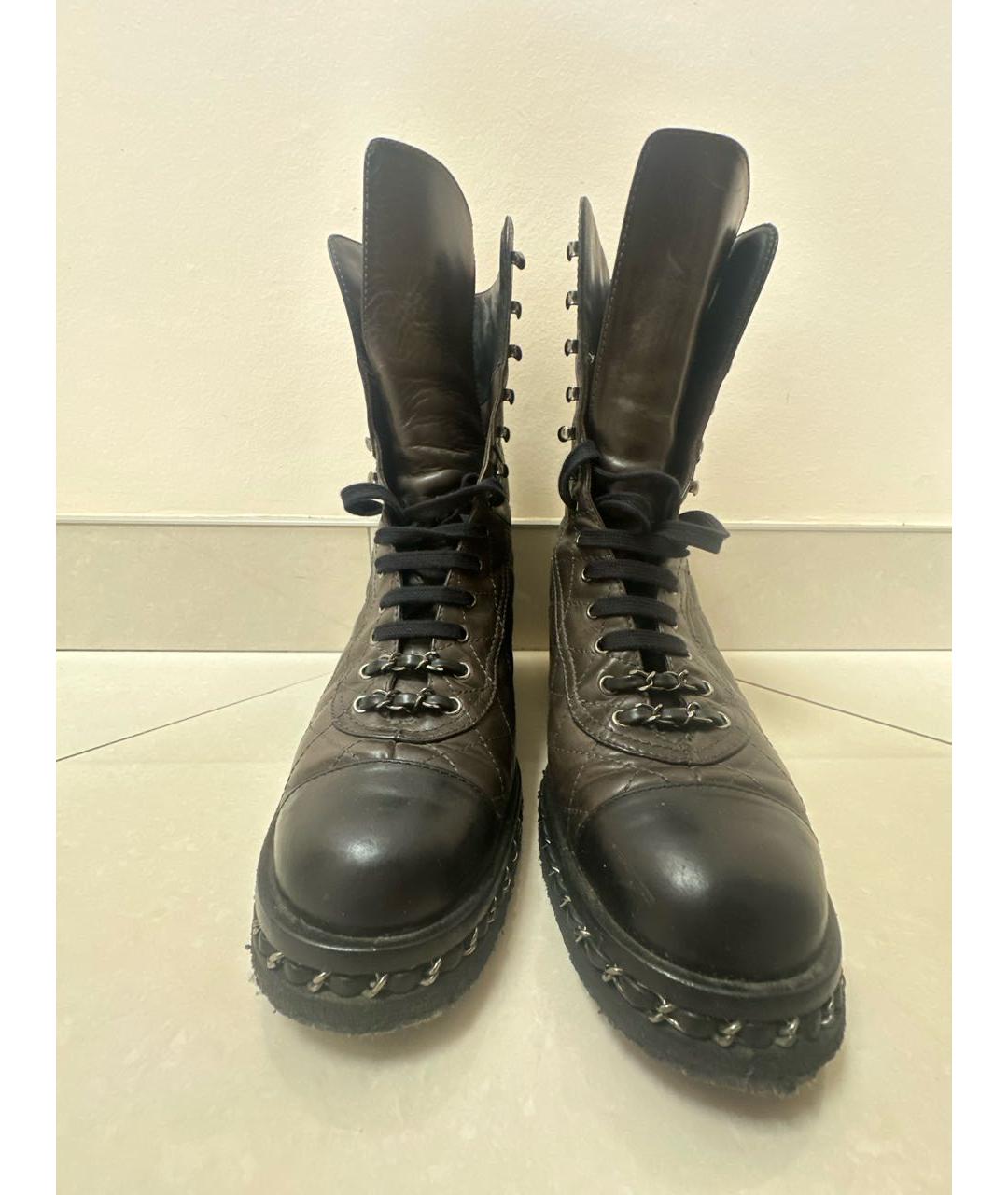 CHANEL Коричневые кожаные ботинки, фото 2