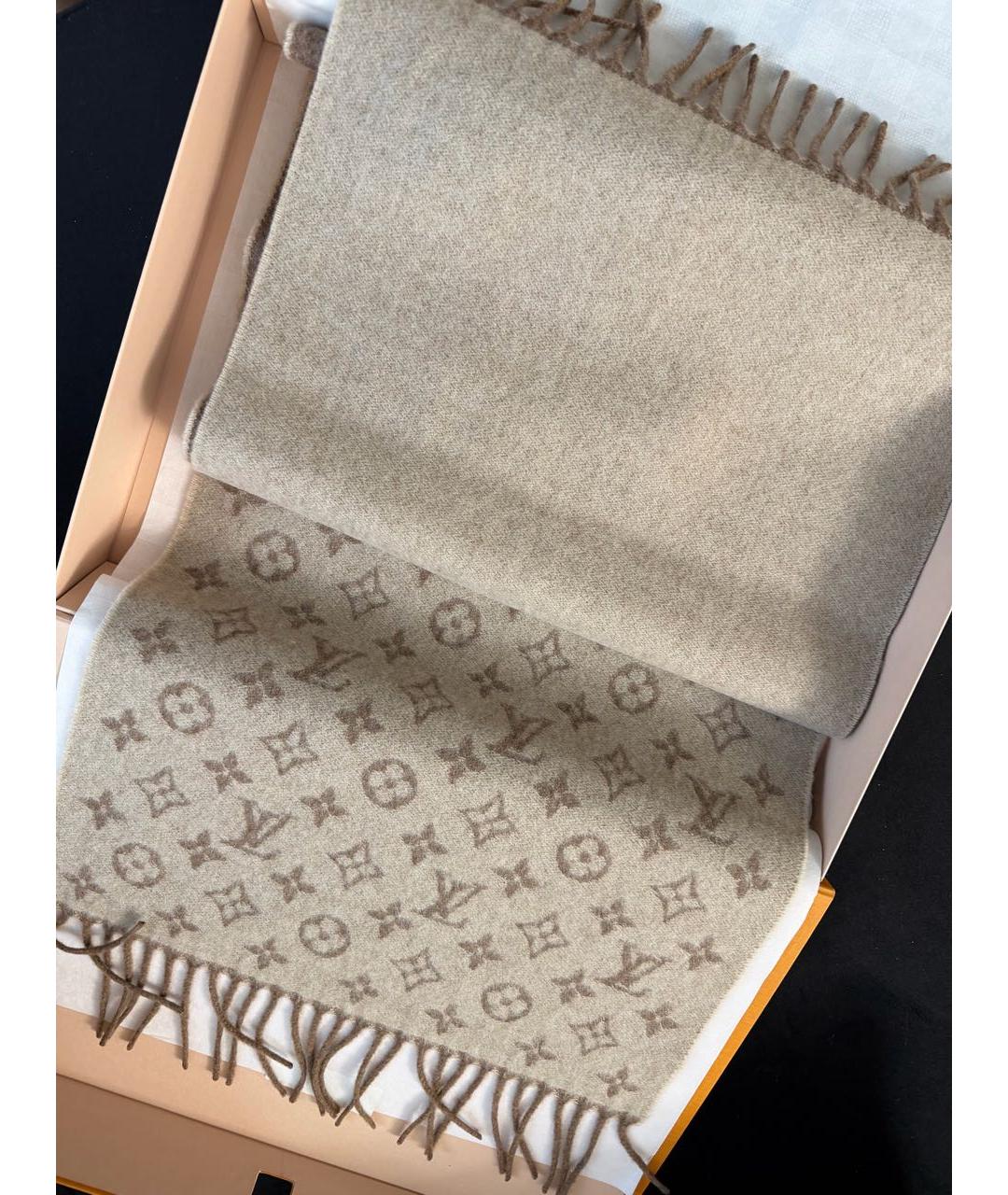 LOUIS VUITTON Бежевый шерстяной шарф, фото 6