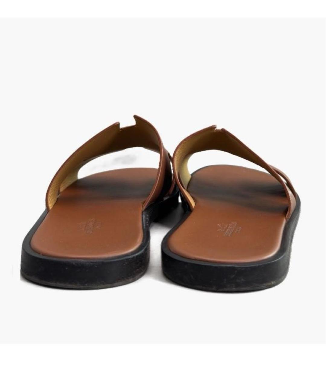 HERMES Коричневые кожаные шлепанцы, фото 6