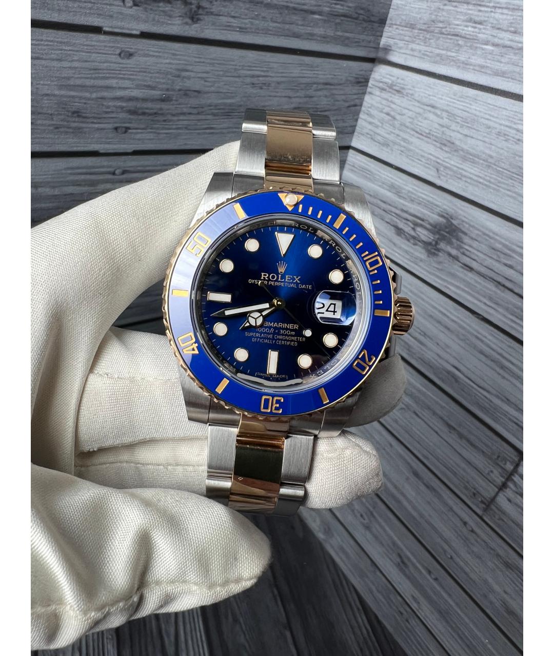 ROLEX Темно-синие часы из желтого золота, фото 2