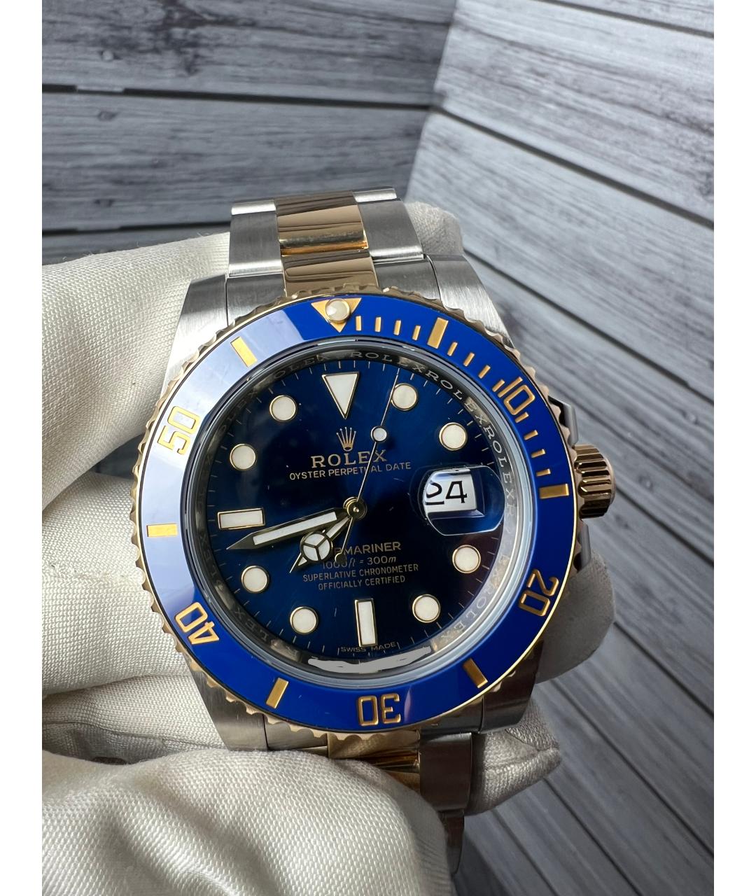 ROLEX Темно-синие часы из желтого золота, фото 4