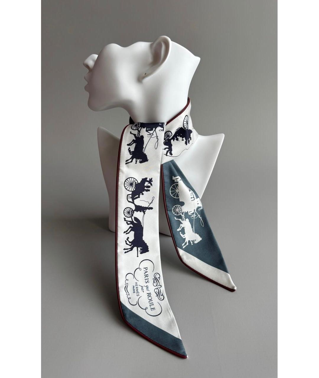 HERMES Серый шелковый шарф, фото 6