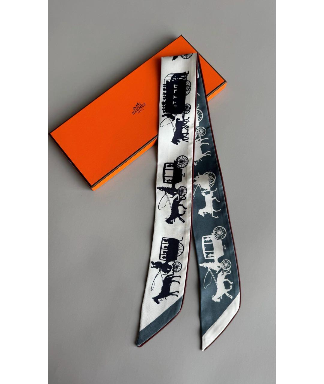 HERMES Серый шелковый шарф, фото 5