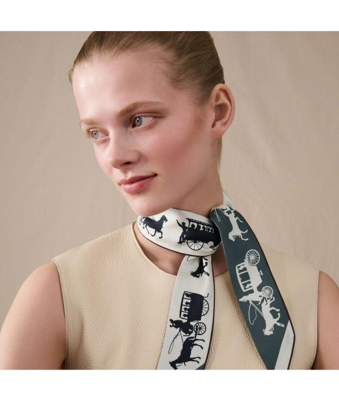 HERMES Серый шелковый шарф, фото 2