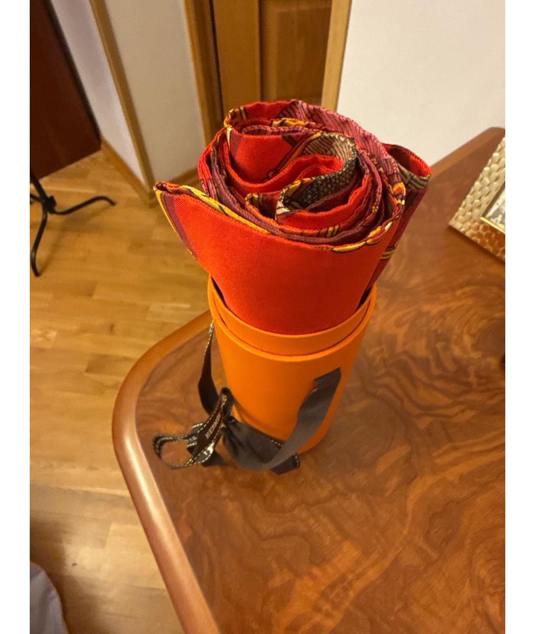 HERMES Красный шелковый шарф, фото 3