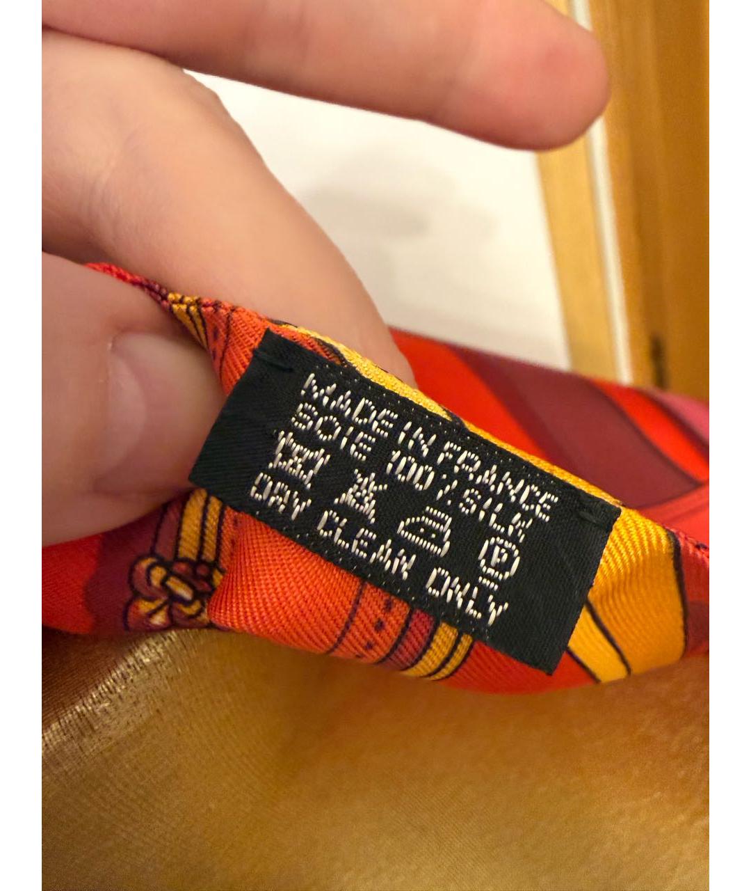 HERMES Красный шелковый шарф, фото 2