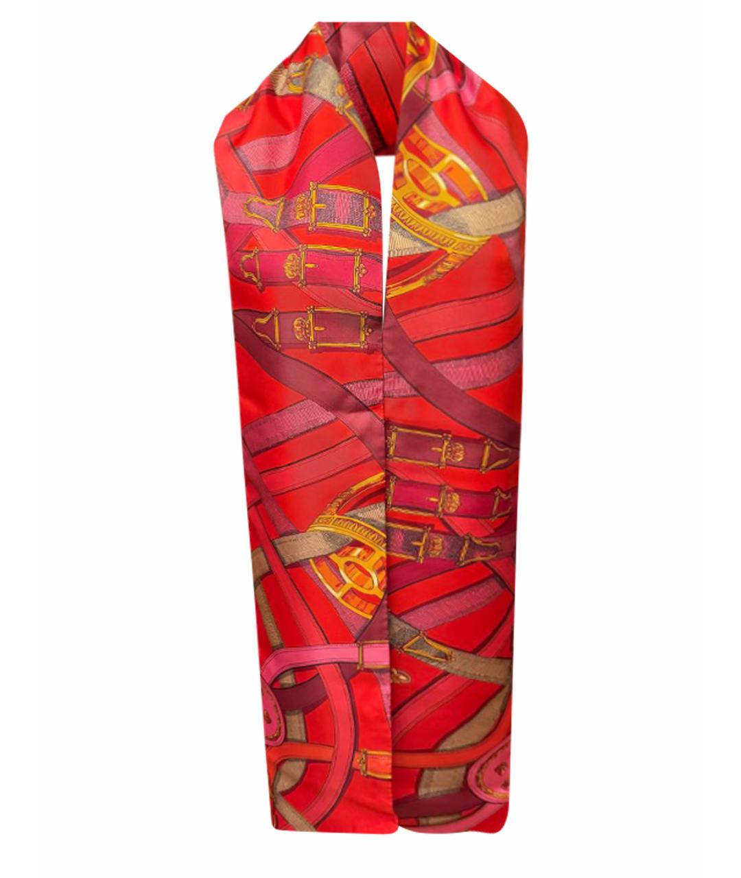 HERMES Красный шелковый шарф, фото 1