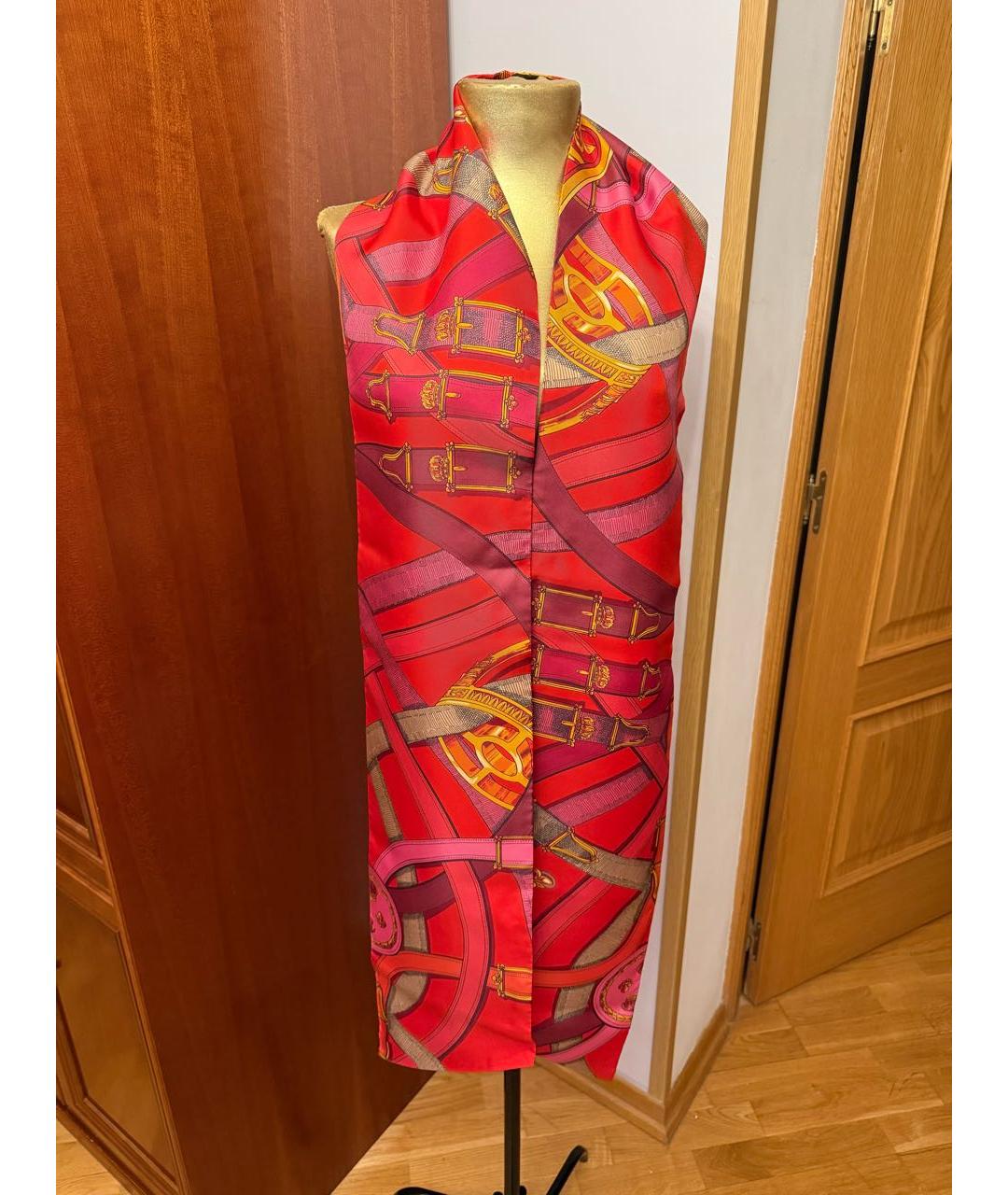 HERMES Красный шелковый шарф, фото 5