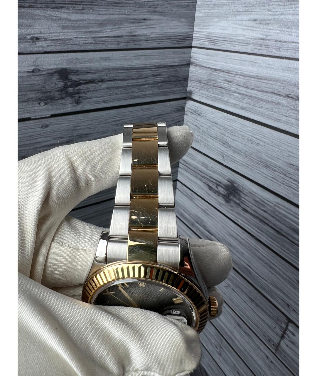 ROLEX Черные часы из желтого золота, фото 7