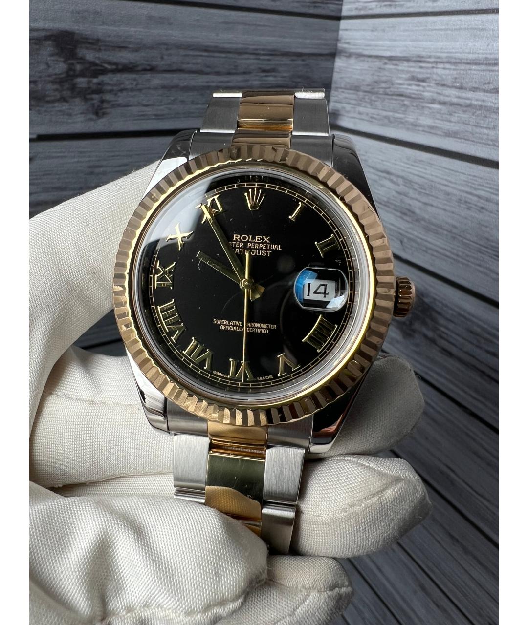 ROLEX Черные часы из желтого золота, фото 3