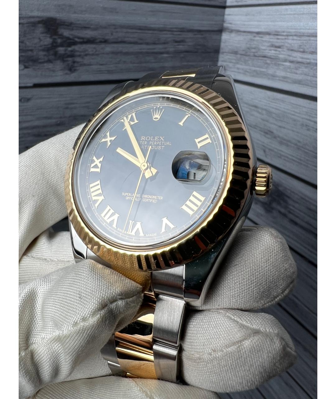 ROLEX Черные часы из желтого золота, фото 4