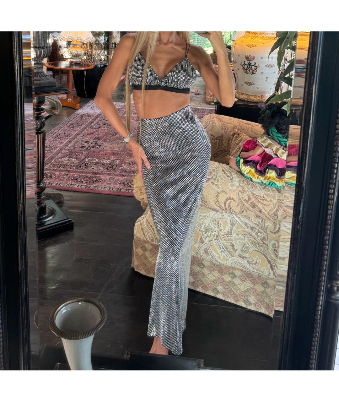 DOLCE&GABBANA Серебряная юбка макси, фото 5