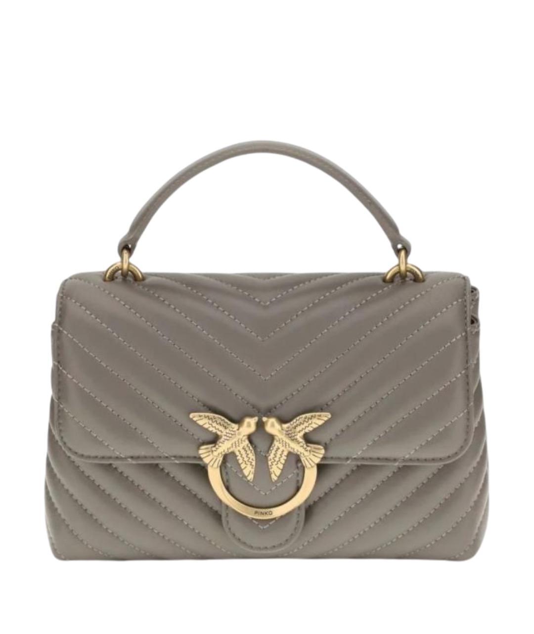 PINKO Серая кожаная сумка с короткими ручками, фото 1