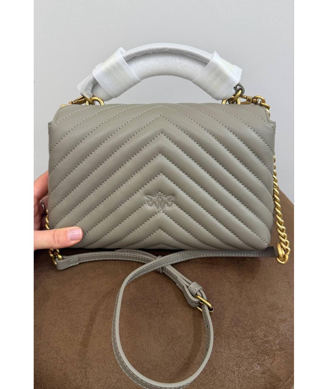 PINKO Серая кожаная сумка с короткими ручками, фото 3