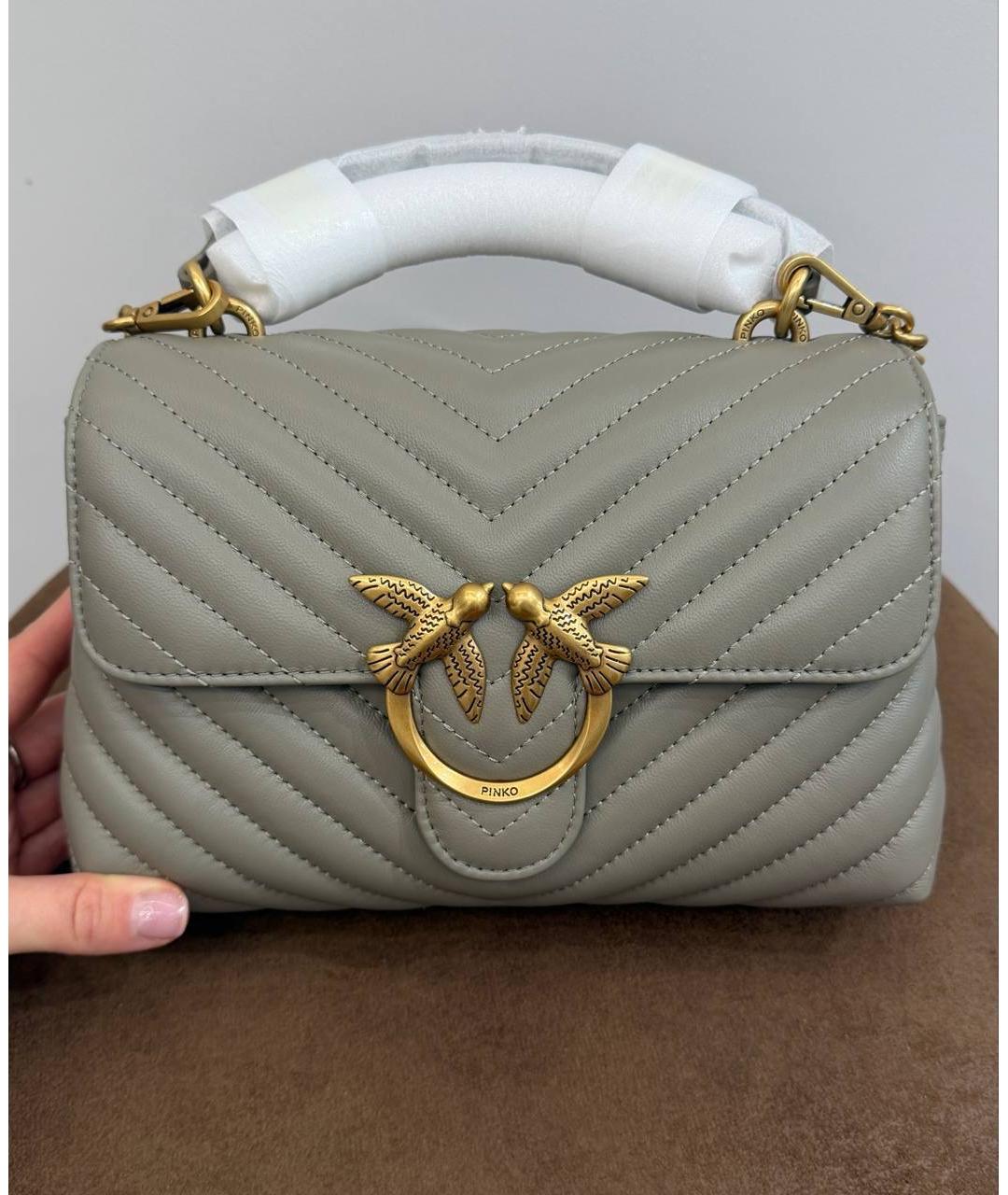 PINKO Серая кожаная сумка с короткими ручками, фото 6