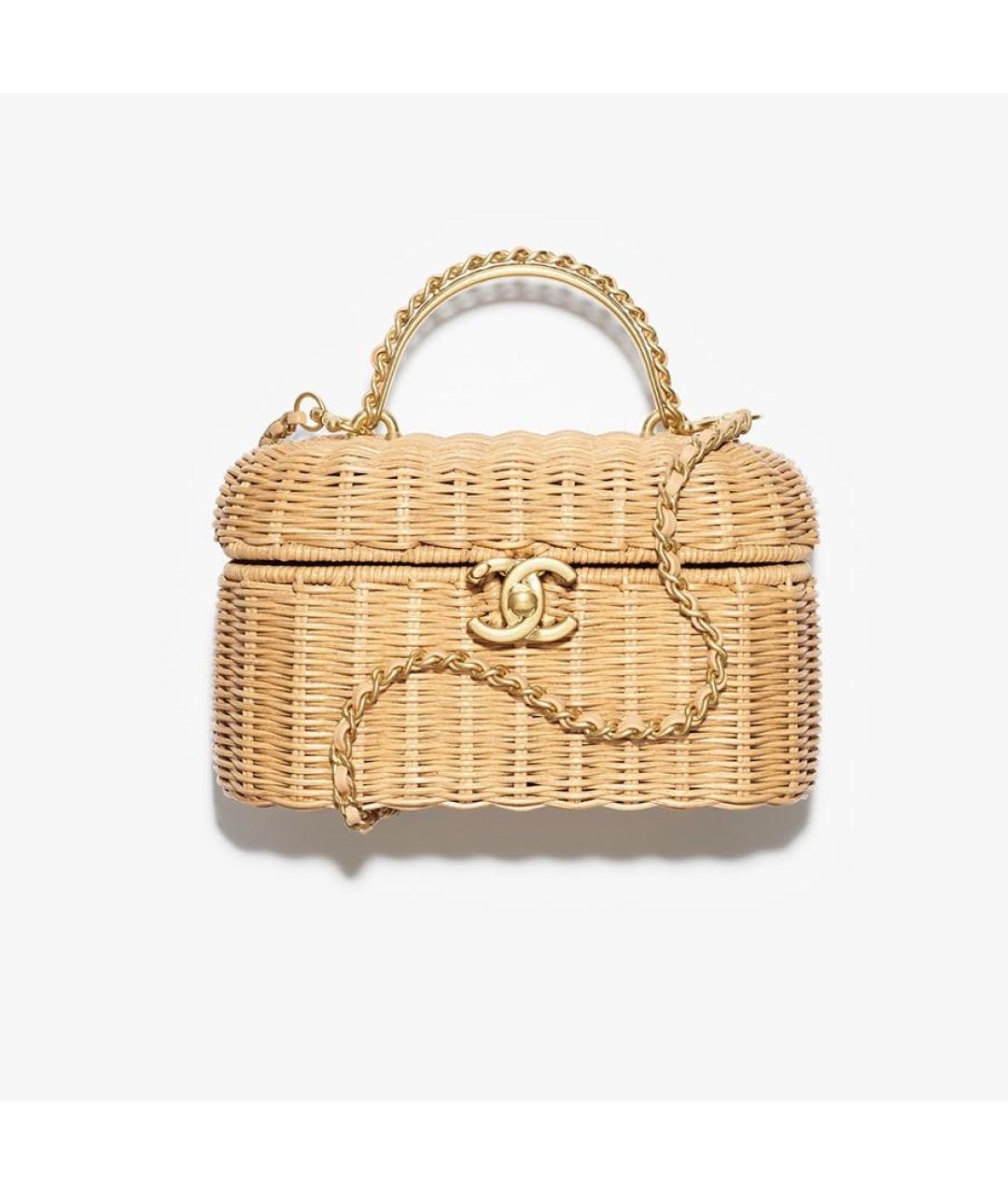 CHANEL Бежевая пелетеная сумка с короткими ручками, фото 4