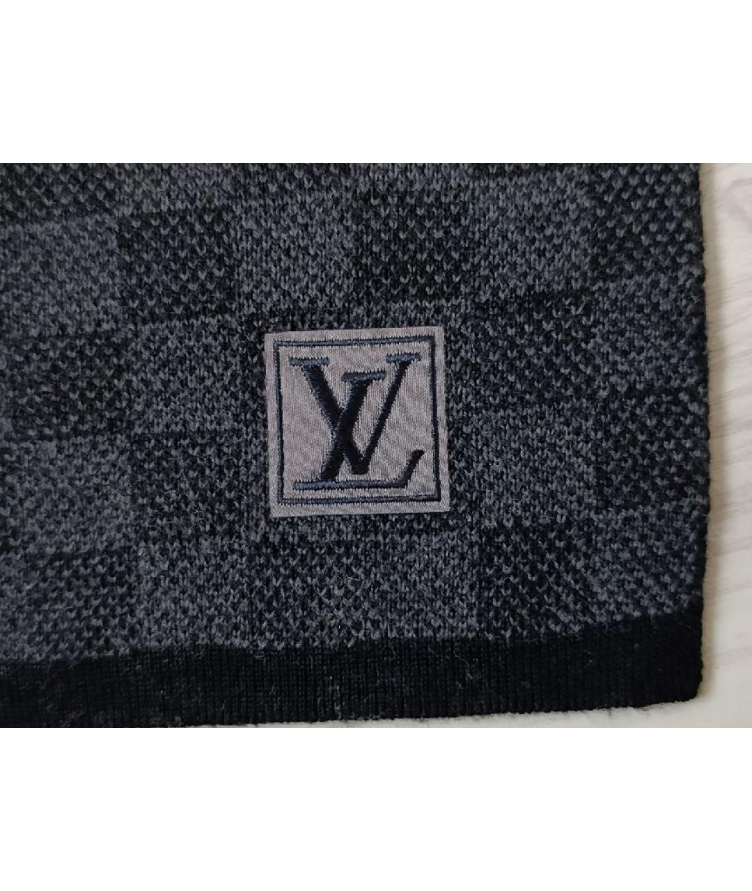 LOUIS VUITTON Антрацитовый шерстяной шарф, фото 3