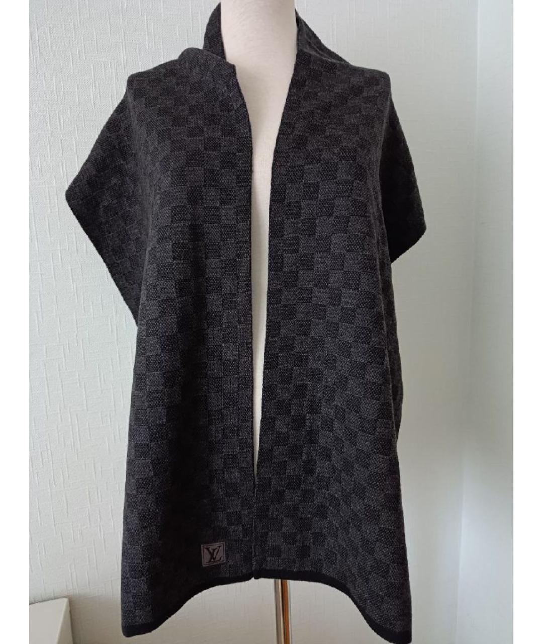 LOUIS VUITTON Антрацитовый шерстяной шарф, фото 5