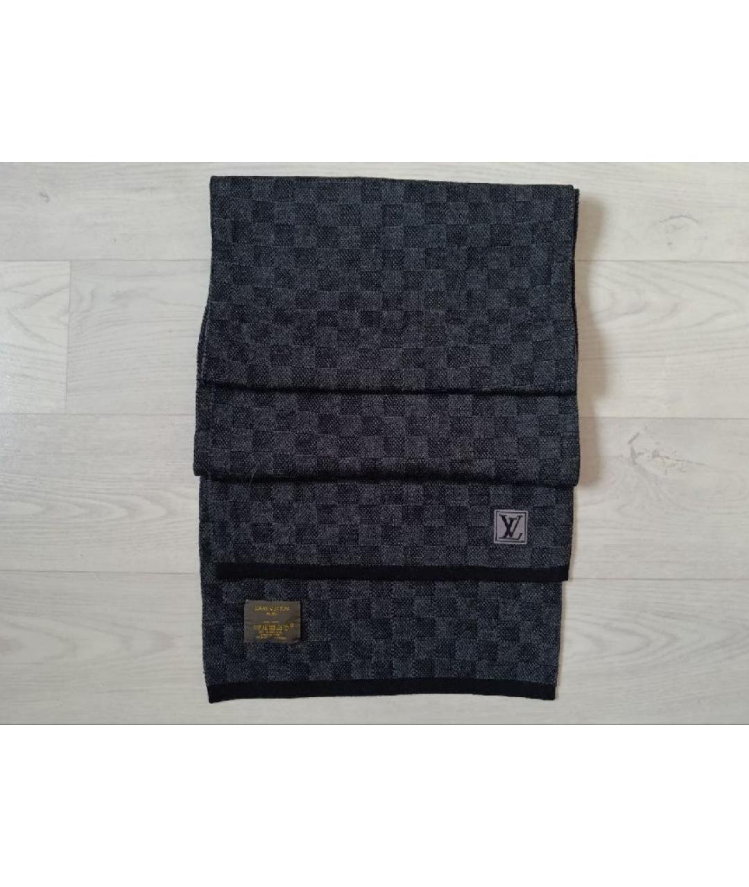 LOUIS VUITTON Антрацитовый шерстяной шарф, фото 2