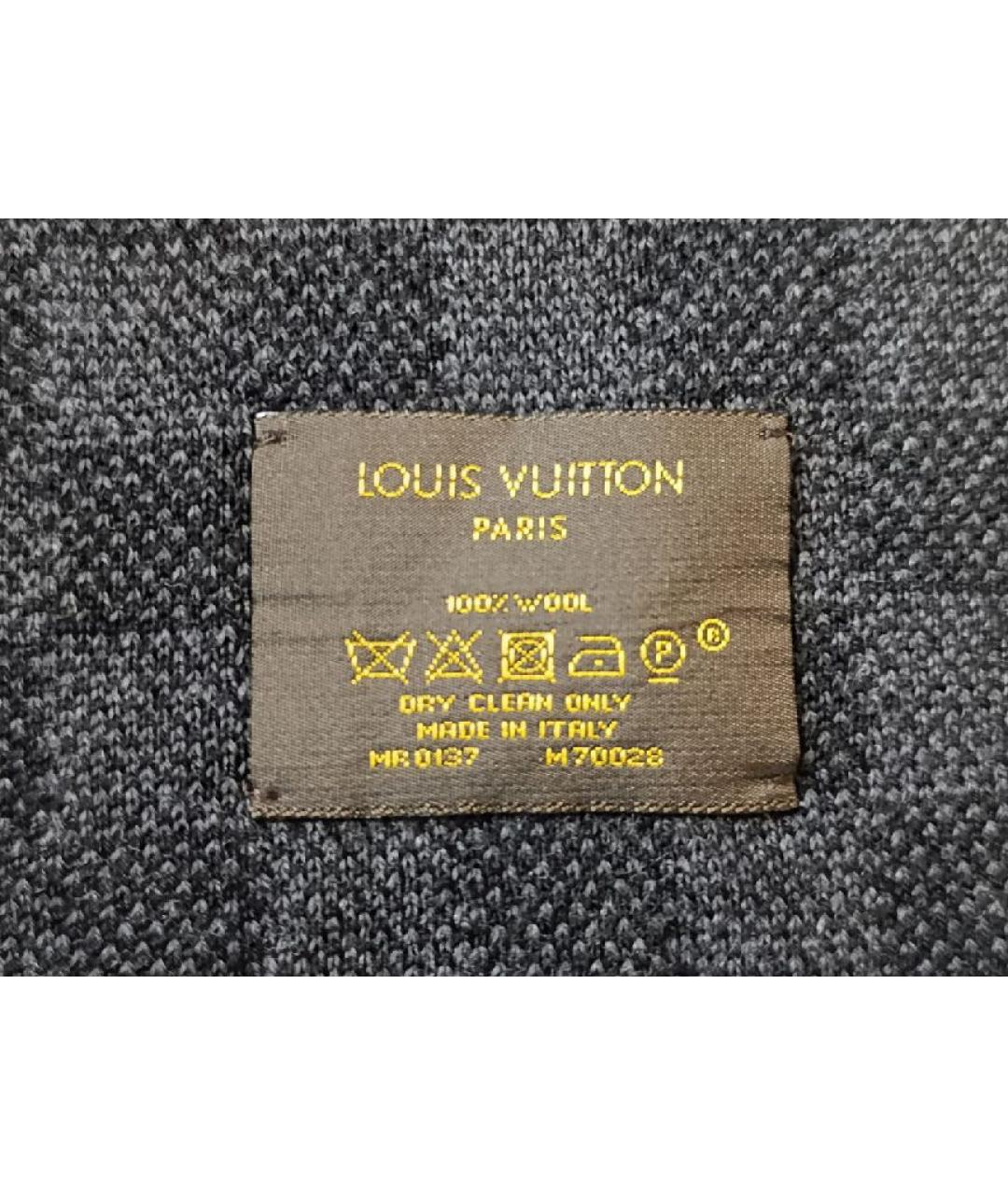 LOUIS VUITTON Антрацитовый шерстяной шарф, фото 4