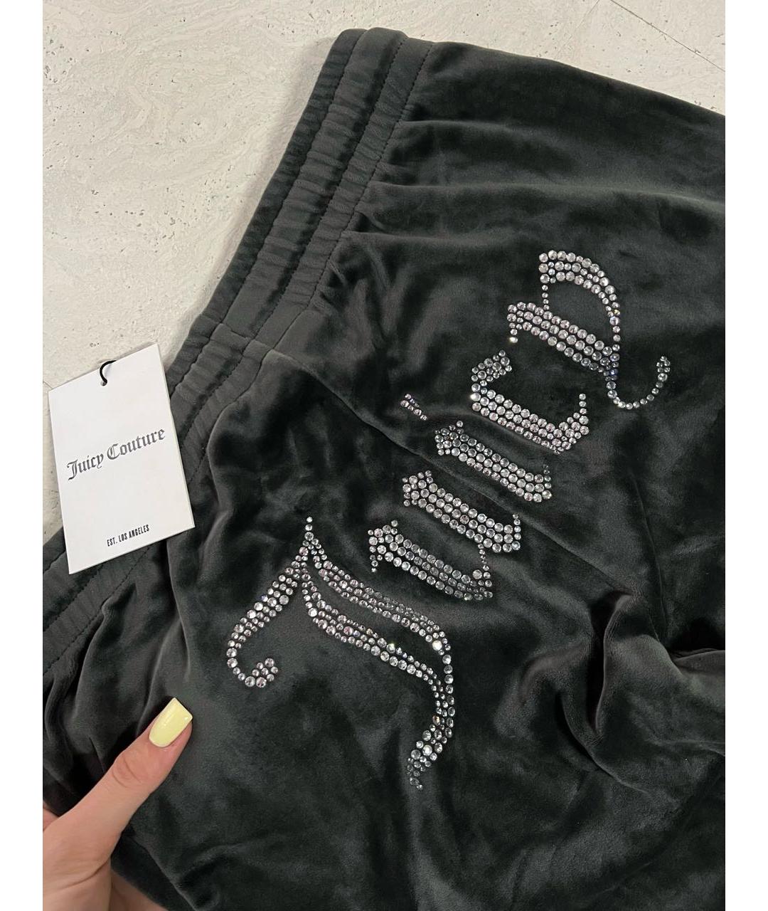 JUICY COUTURE Антрацитовые велюровые спортивные брюки и шорты, фото 3