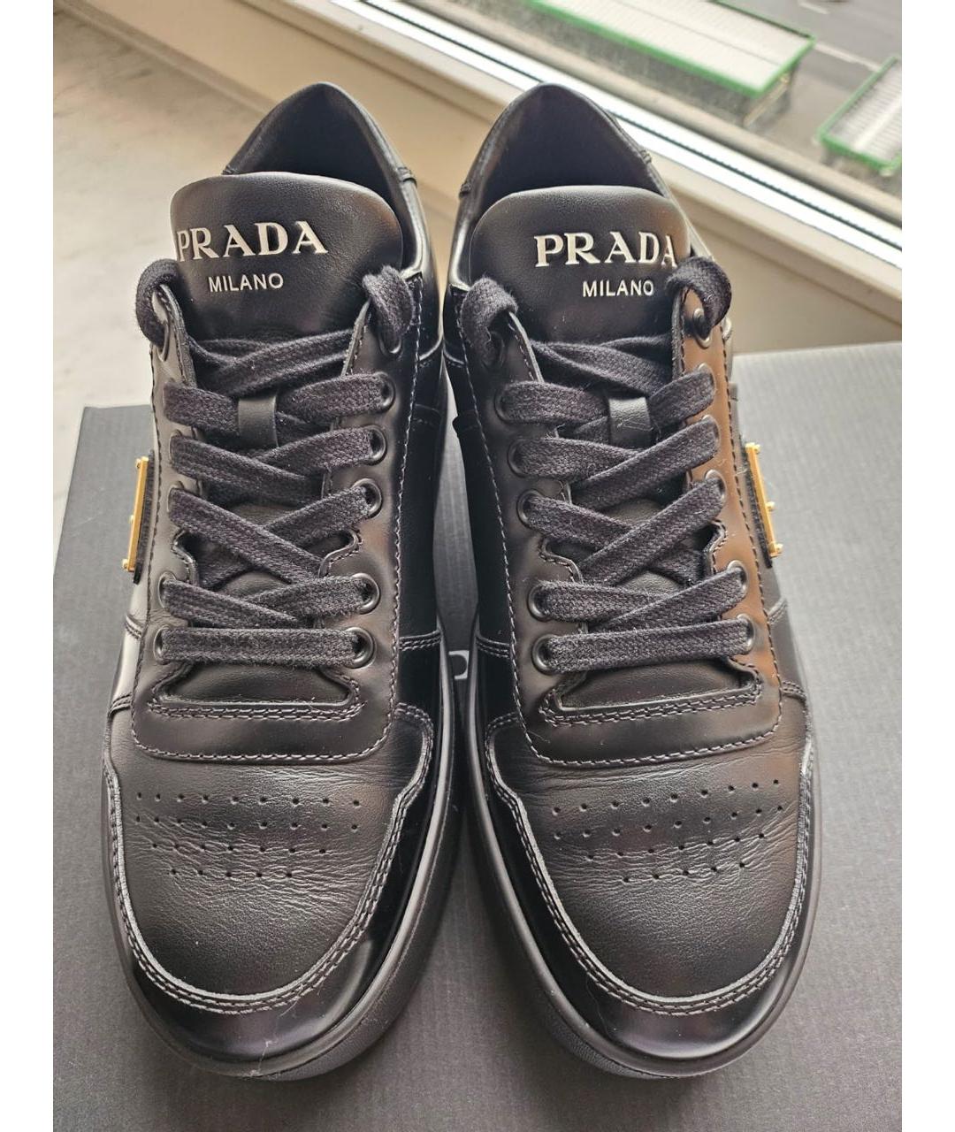 PRADA Черные кожаные кроссовки, фото 3