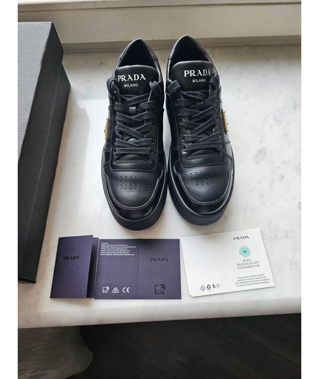 PRADA Черные кожаные кроссовки, фото 7