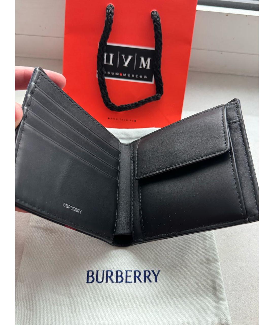 BURBERRY Темно-синий кожаный кошелек, фото 2