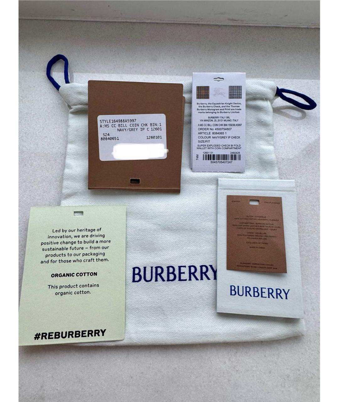 BURBERRY Темно-синий кожаный кошелек, фото 7