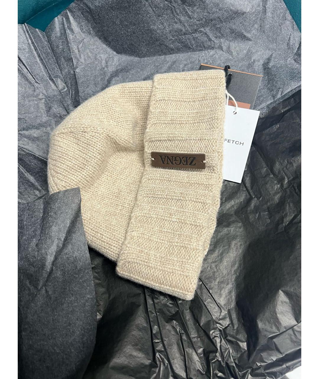 ZEGNA Бежевая кашемировая шапка, фото 6