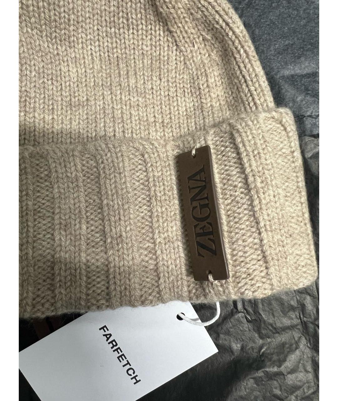 ZEGNA Бежевая кашемировая шапка, фото 3