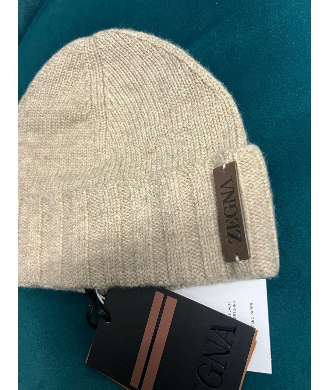ZEGNA Бежевая кашемировая шапка, фото 4