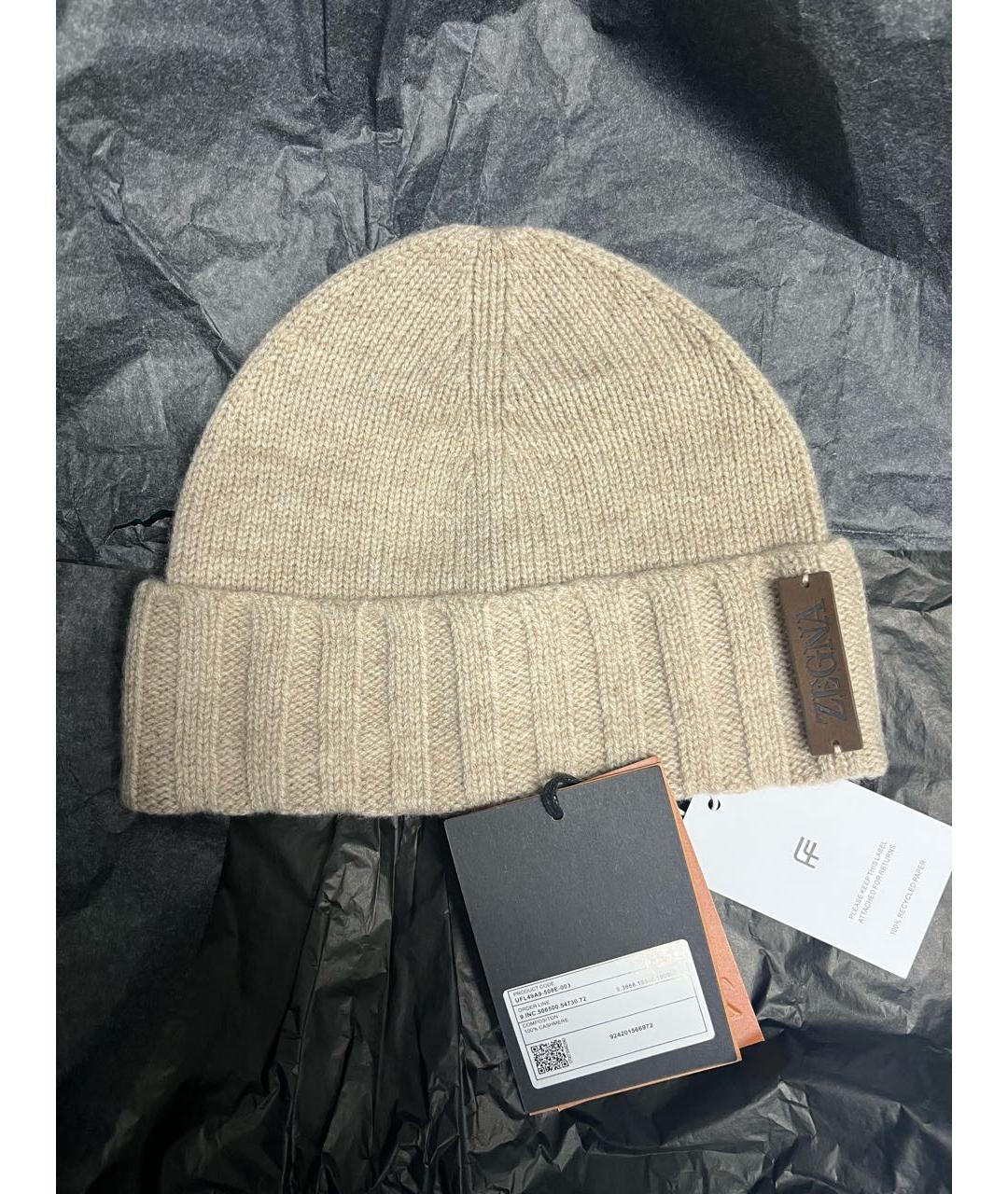 ZEGNA Бежевая кашемировая шапка, фото 7