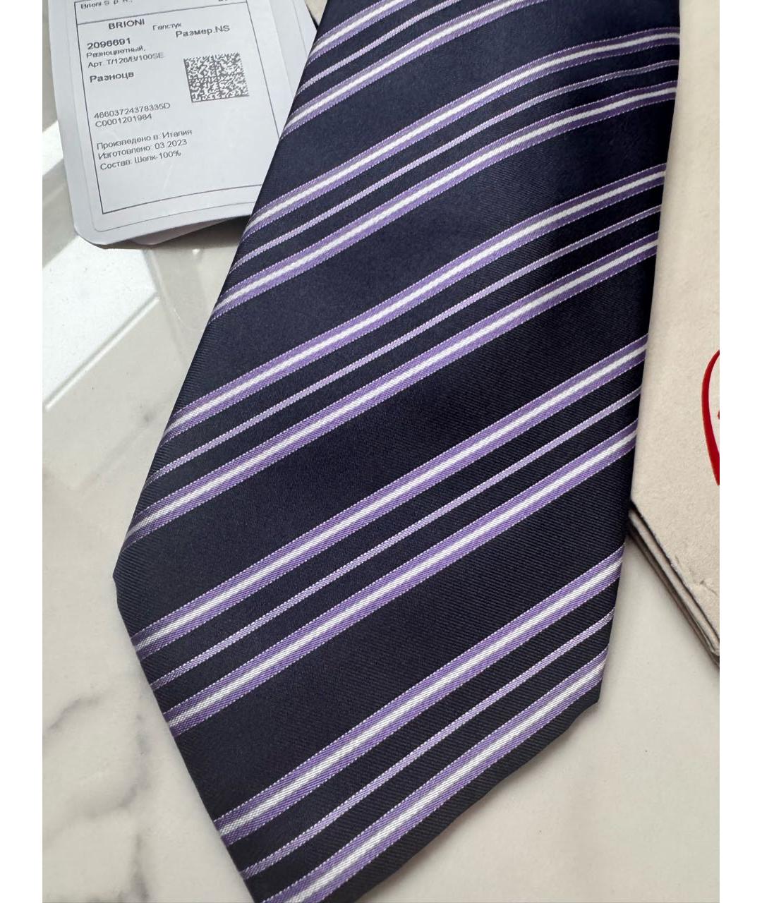 BRIONI Темно-синий шелковый галстук, фото 4