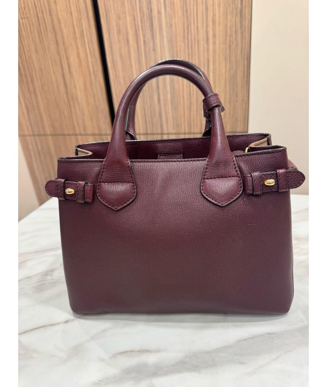 BURBERRY Бордовая кожаная сумка тоут, фото 3